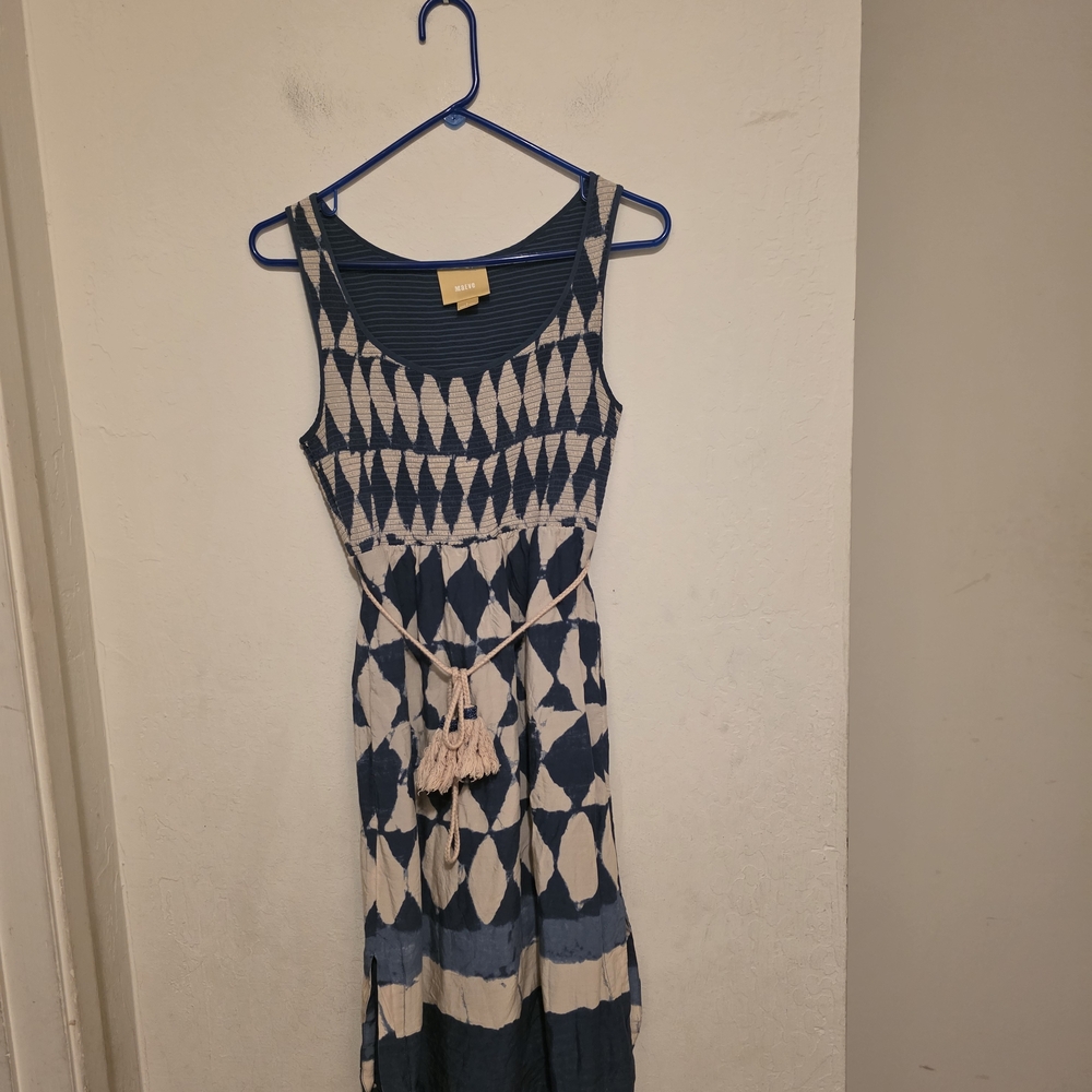 Maeve Navy and Cream Geometric Sleevless  Dress Size 4